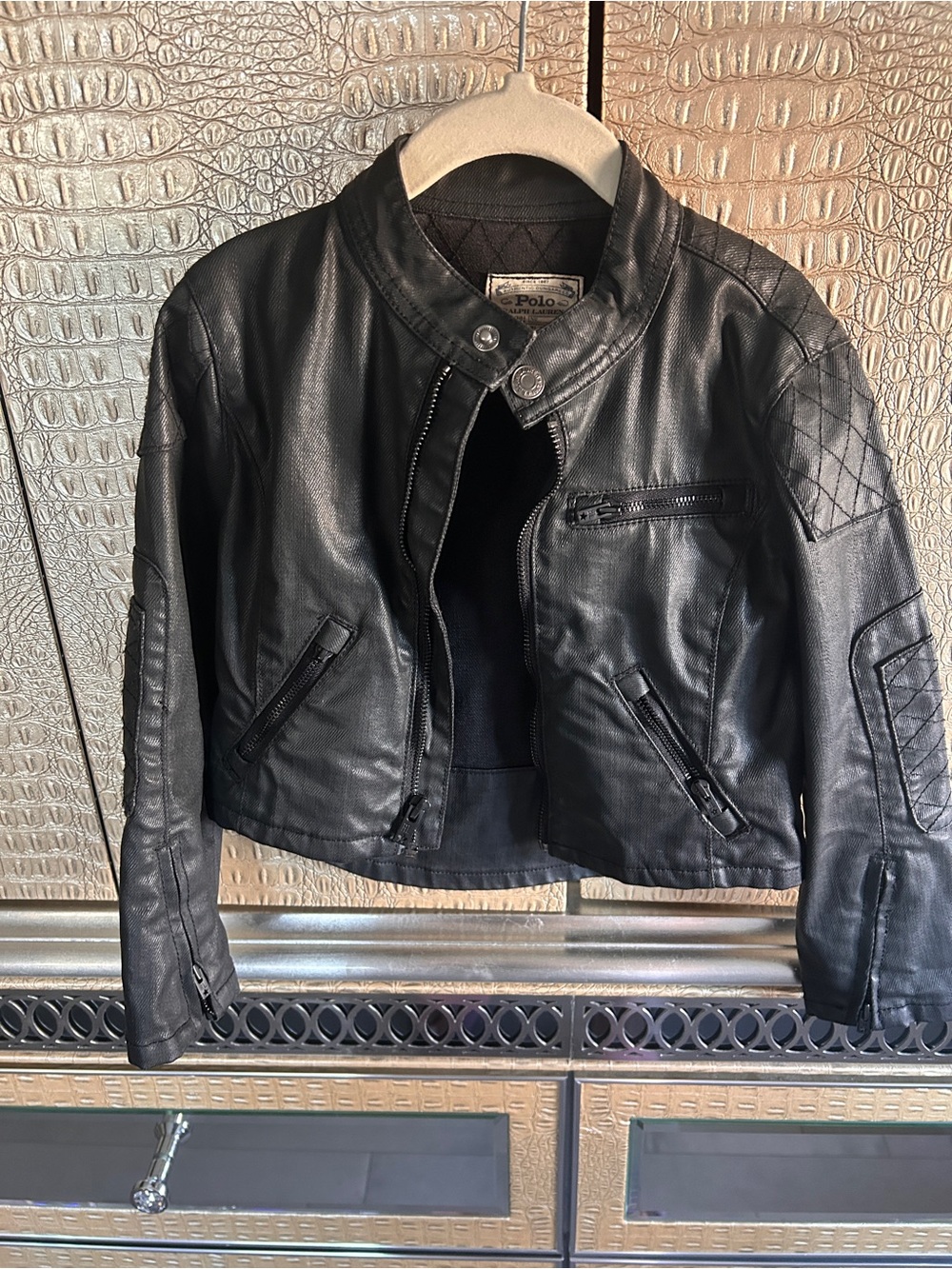 Ralph Lauren Black Quilted Shoulder Leather Moto Jacket